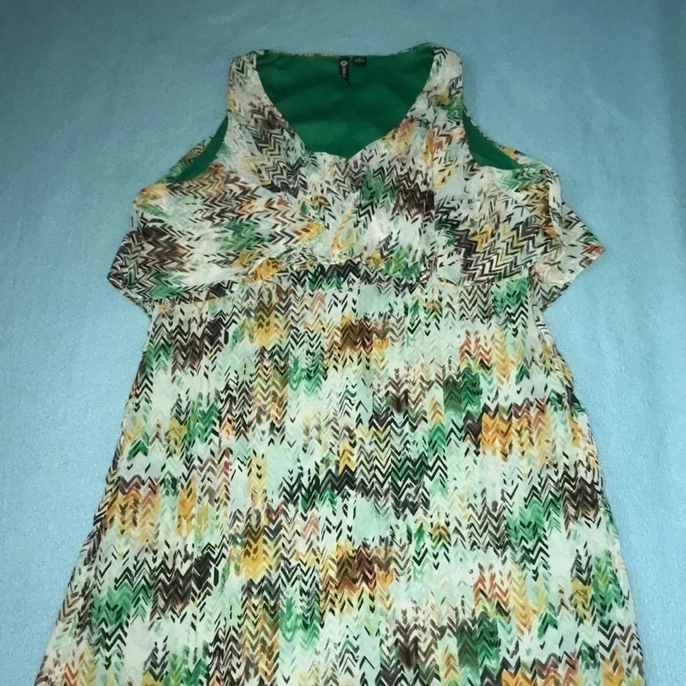 MILANO maxi tank dress lined tribal print v-neck ruffle layer NEW size 10